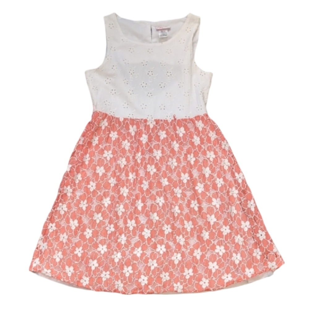 Bloom De Jeune Fille Dress Girls 16 White Coral Floral Eyelet Sleeveless Summer